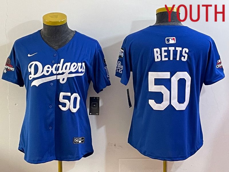Youth Los Angeles Dodgers #50 Betts Blue Game 2024 Nike MLB Jersey style 12052->youth mlb jersey->Youth Jersey